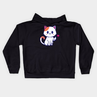 Cute Cat With Love Sign Hand Cartoon Kids Hoodie